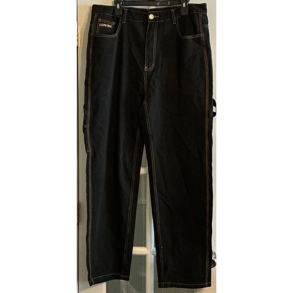 NWT GAME TIME Mens Black Jeans Size 36X31 Carpenter Style Many Pockets